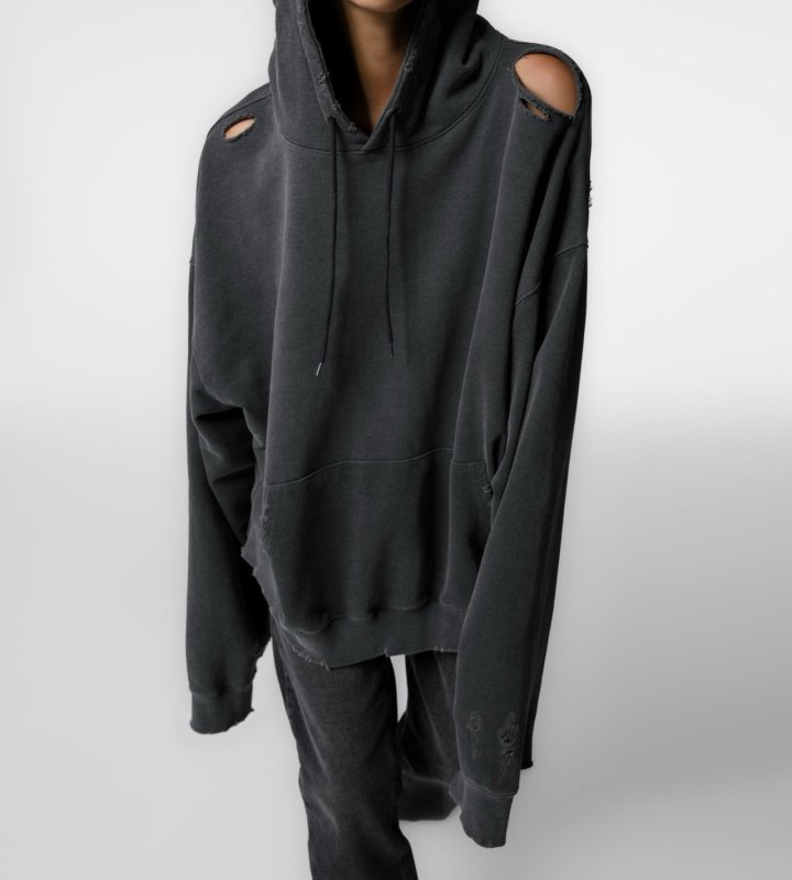 Paper Moon - Korean Women Fashion - #womensfashion - Oversized Pigment Cutted Detail Hoodie