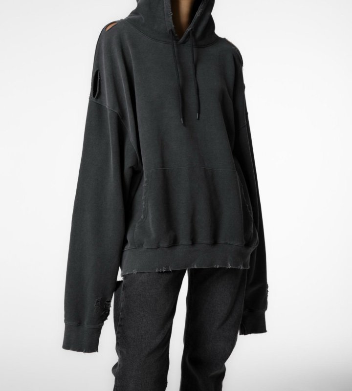 Paper Moon - Korean Women Fashion - #womensfashion - Oversized Pigment Cutted Detail Hoodie - 3