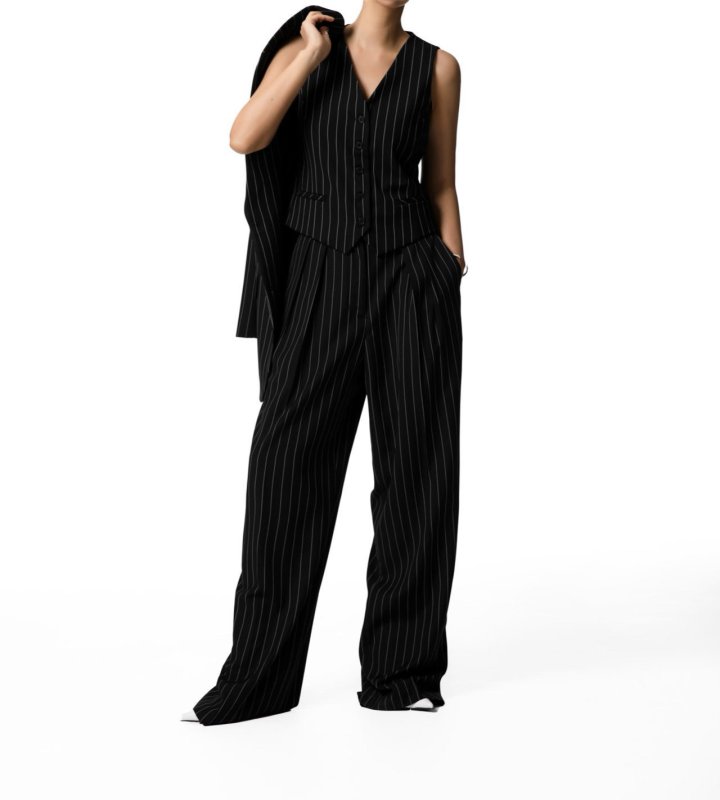 Paper Moon - Korean Women Fashion - #momslook - Wide Pin Stripe Setup Suit Vest - 4