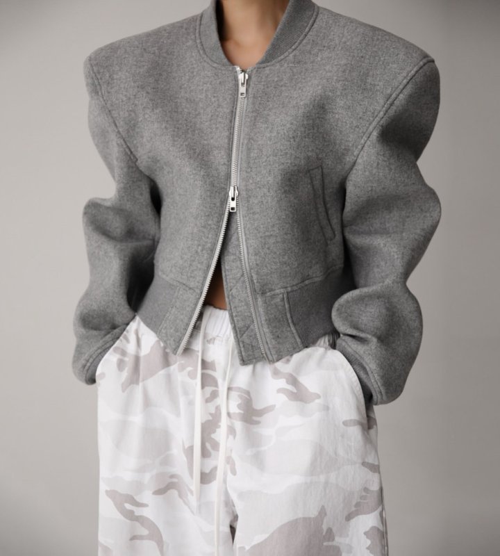 Paper Moon - Korean Women Fashion - #womensfashion - Cushioned Fabric Padded Shoulder Point Bomber Jacket - 5