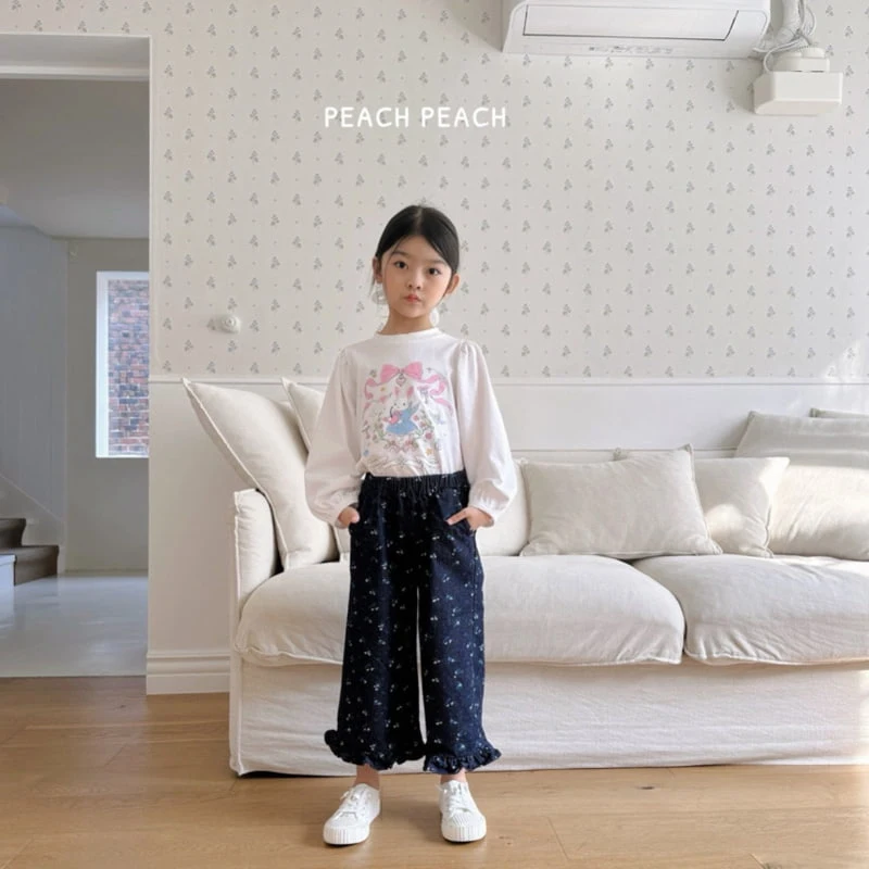 Peach Peach - Korean Children Fashion - #childofig - Mochi Flower Denim Pants - 2