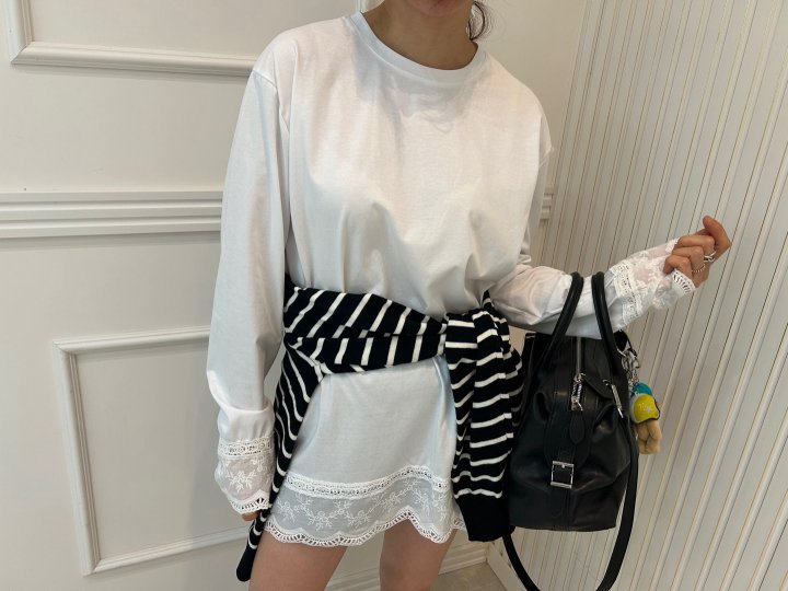 Pearls room - Korean Women Fashion - #momslook - Lace Tee - 2
