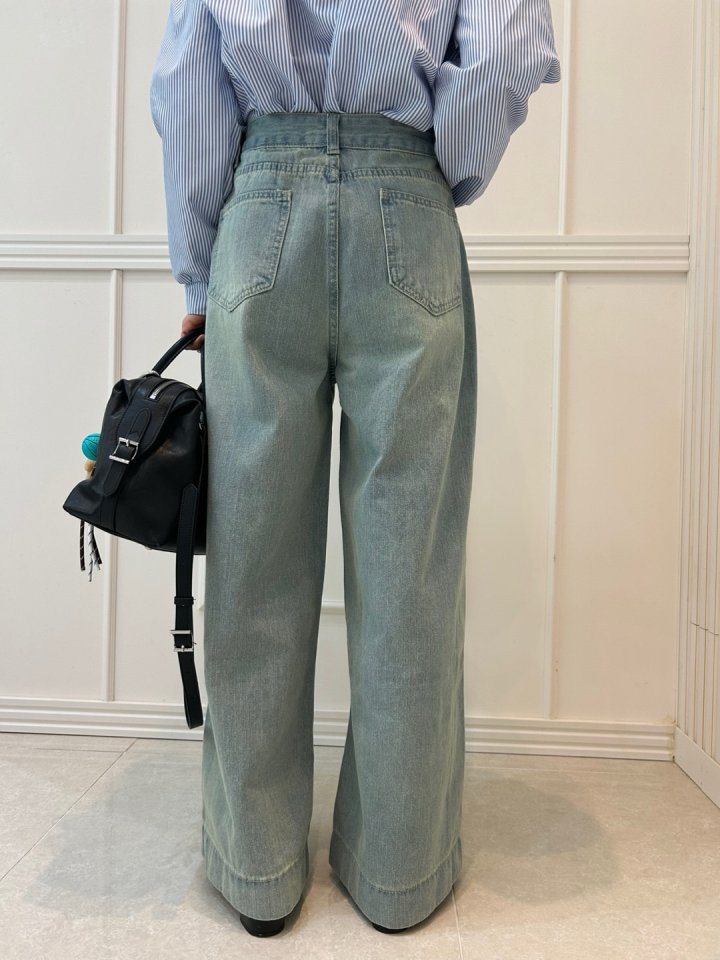 Pearls room - Korean Women Fashion - #momslook - Slit Denim Pants - 5