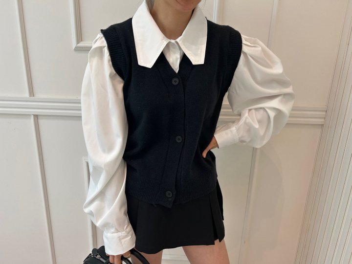 Pearls room - Korean Women Fashion - #momslook - Shirt Knit Vest (attached) - 10