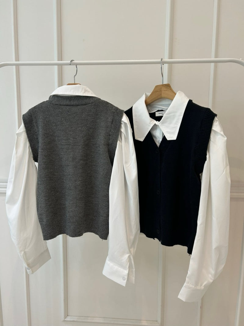 Pearls room - Korean Women Fashion - #momslook - Shirt Knit Vest (attached) - 12