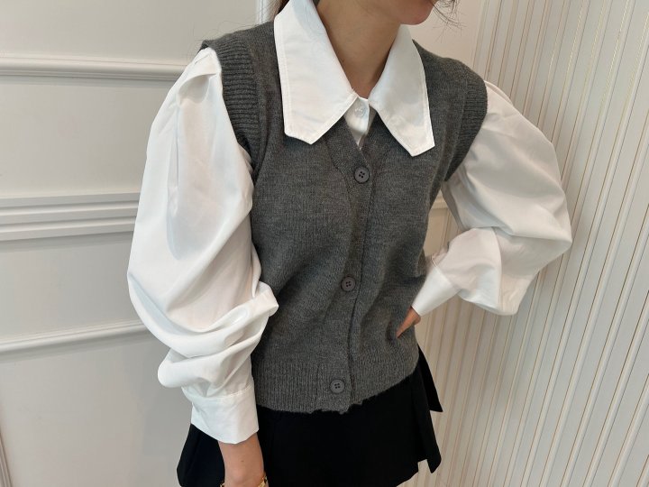 Pearls room - Korean Women Fashion - #womensfashion - Shirt Knit Vest (attached) - 4