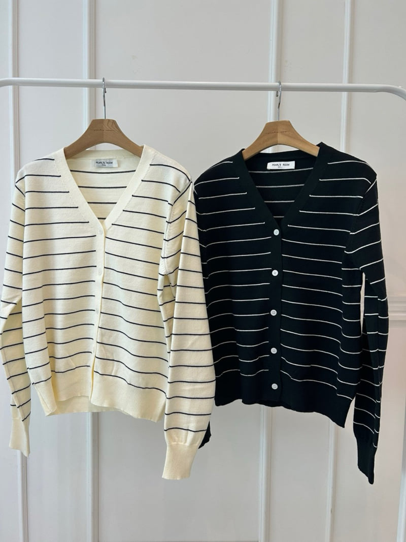 Pearls room - Korean Women Fashion - #momslook - Stripe V Cardigan - 11
