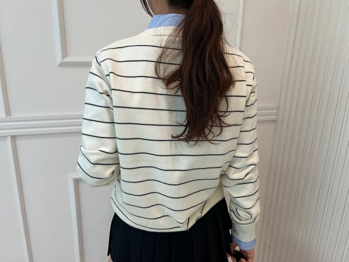 Pearls room - Korean Women Fashion - #momslook - Stripe V Cardigan - 5