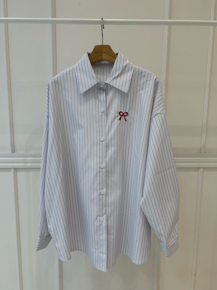 Pearls room - Korean Women Fashion - #pursuepretty - Ribbon Stripe Shirt - 10