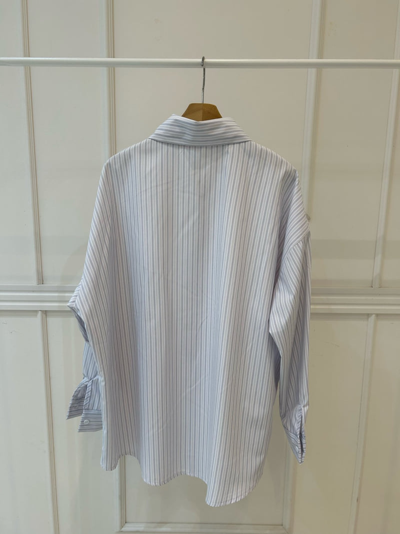 Pearls room - Korean Women Fashion - #romanticstyle - Ribbon Stripe Shirt - 12