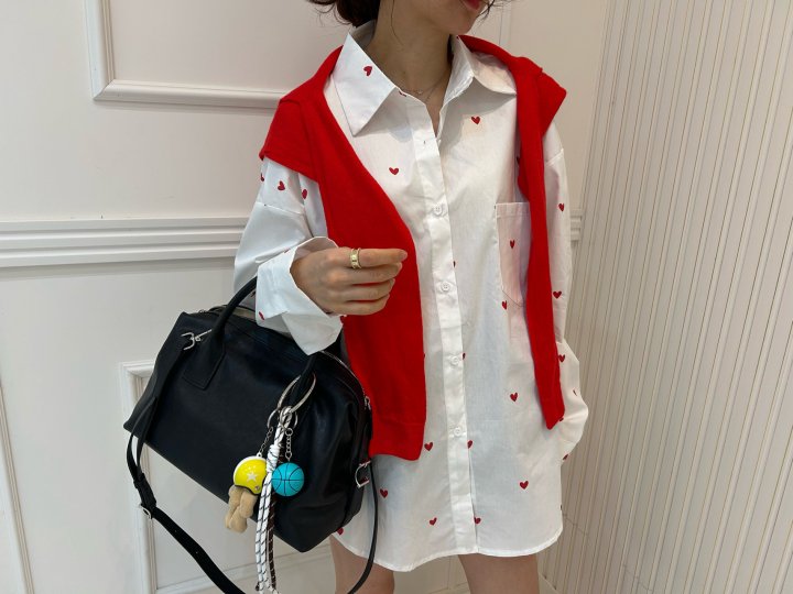 Pearls room - Korean Women Fashion - #vintageinspired - Heart Shirt - 6
