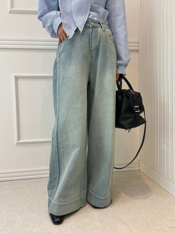 Pearls room - Korean Women Fashion - #womensfashion - Slit Denim Pants - 2