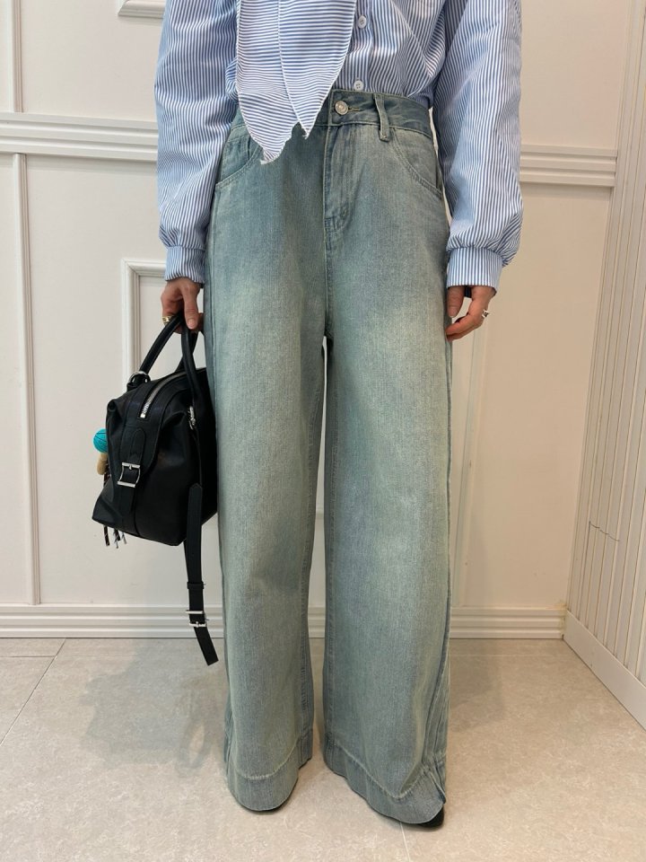 Pearls room - Korean Women Fashion - #momslook - Slit Denim Pants - 4