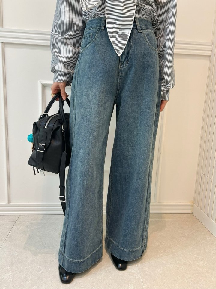 Pearls room - Korean Women Fashion - #womensfashion - Slit Denim Pants - 6