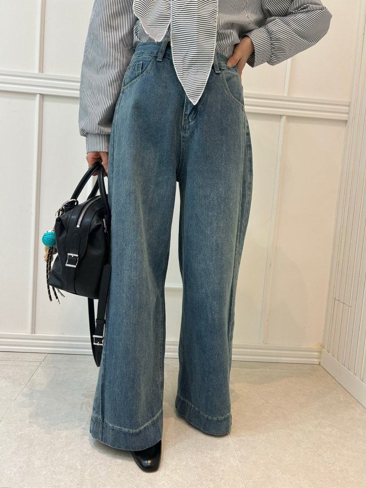 Pearls room - Korean Women Fashion - #womensfashion - Slit Denim Pants - 8