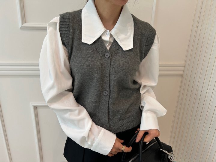 Pearls room - Korean Women Fashion - #womensfashion - Shirt Knit Vest (attached)