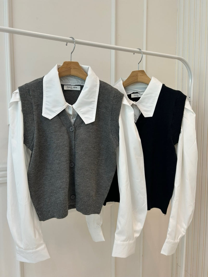 Pearls room - Korean Women Fashion - #womensfashion - Shirt Knit Vest (attached) - 11