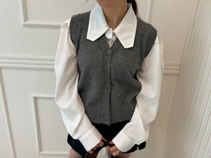 Pearls room - Korean Women Fashion - #womensfashion - Shirt Knit Vest (attached) - 3