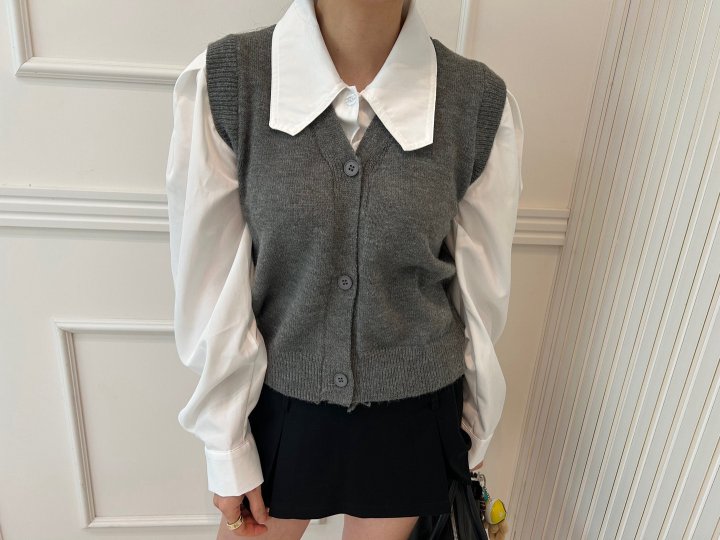 Pearls room - Korean Women Fashion - #womensfashion - Shirt Knit Vest (attached) - 5