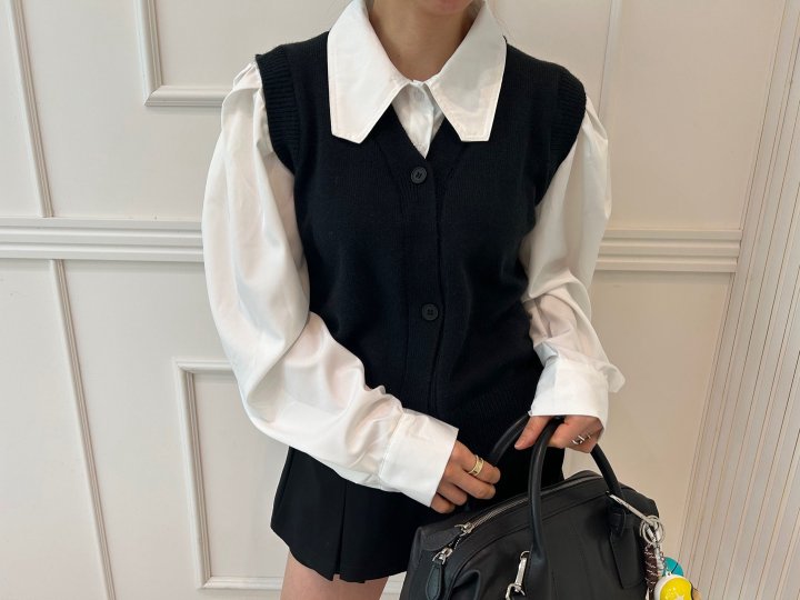 Pearls room - Korean Women Fashion - #womensfashion - Shirt Knit Vest (attached) - 9