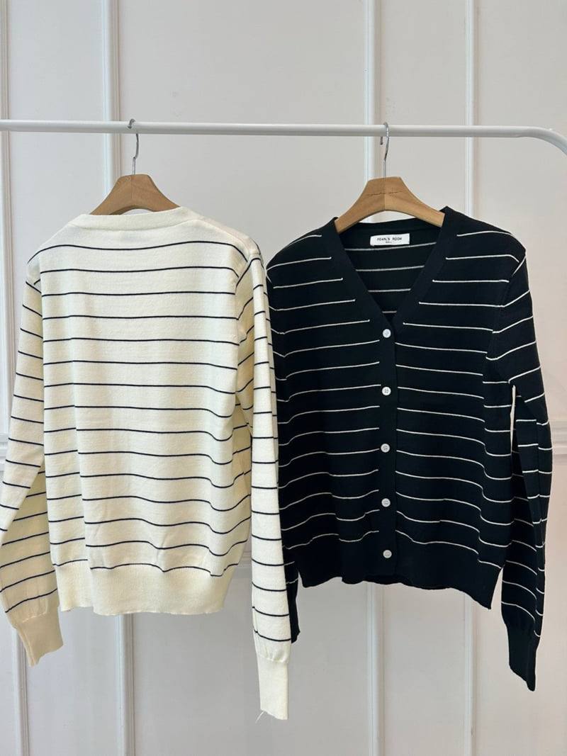 Pearls room - Korean Women Fashion - #womensfashion - Stripe V Cardigan - 12