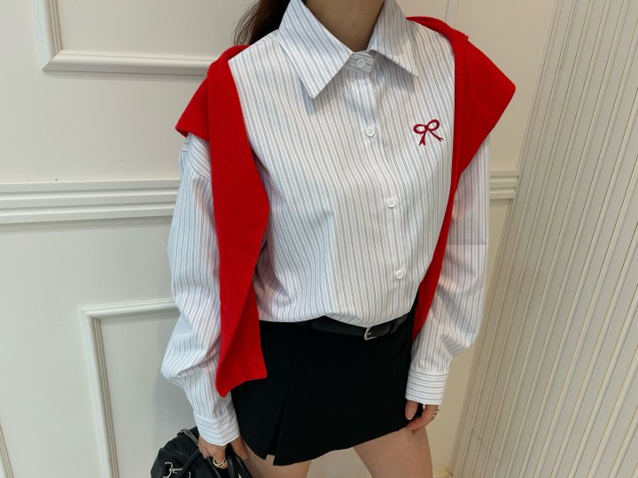 Pearls room - Korean Women Fashion - #womensfashion - Ribbon Stripe Shirt - 7