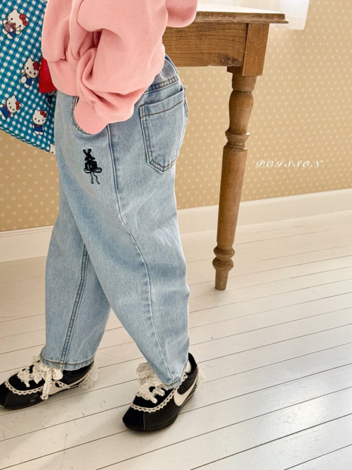 Poisson - Korean Children Fashion - #childofig - Rabbit Embroidery Denim Pants - 5
