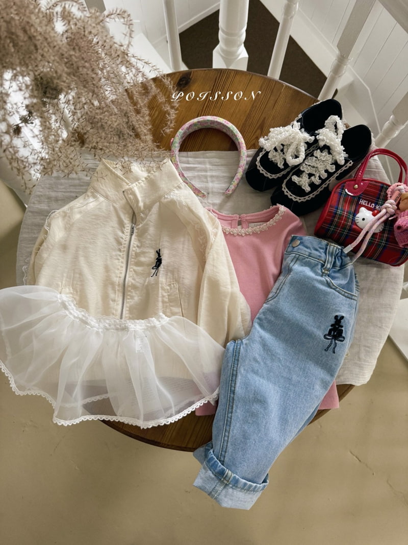 Poisson - Korean Children Fashion - #kidsshorts - Rabbit Embroidery Denim Pants - 10
