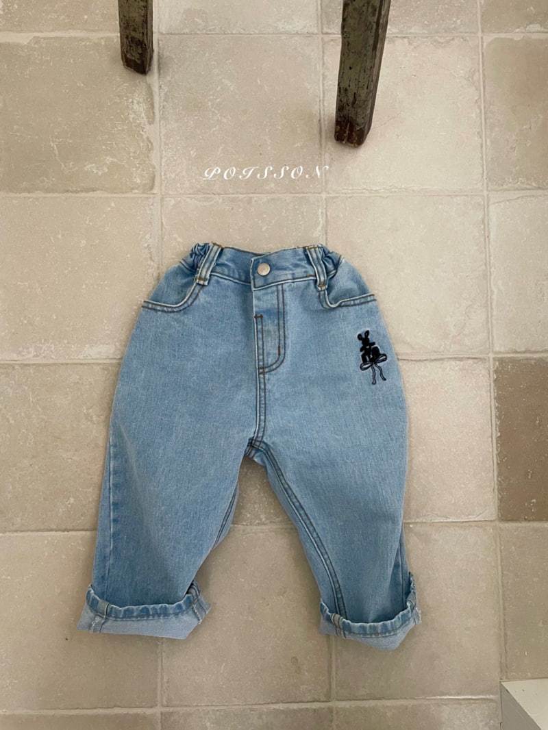 Poisson - Korean Children Fashion - #kidsstore - Rabbit Embroidery Denim Pants - 11