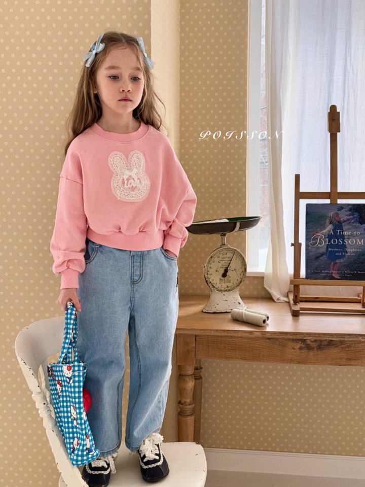 Poisson - Korean Children Fashion - #prettylittlegirls - Rabbit Embroidery Denim Pants