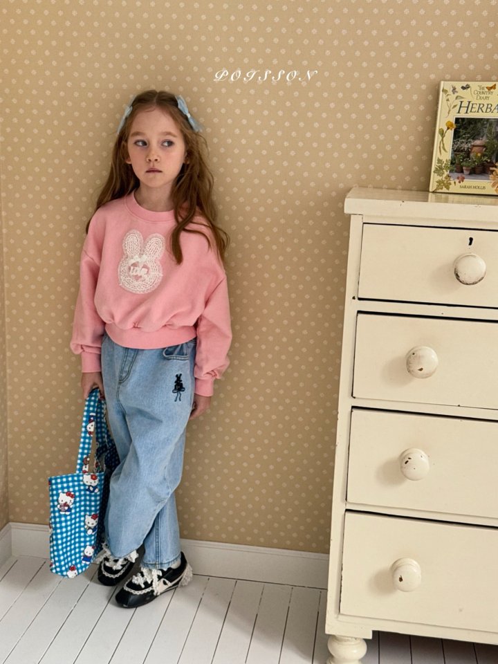 Poisson - Korean Children Fashion - #toddlerclothing - Rabbit Embroidery Denim Pants - 4
