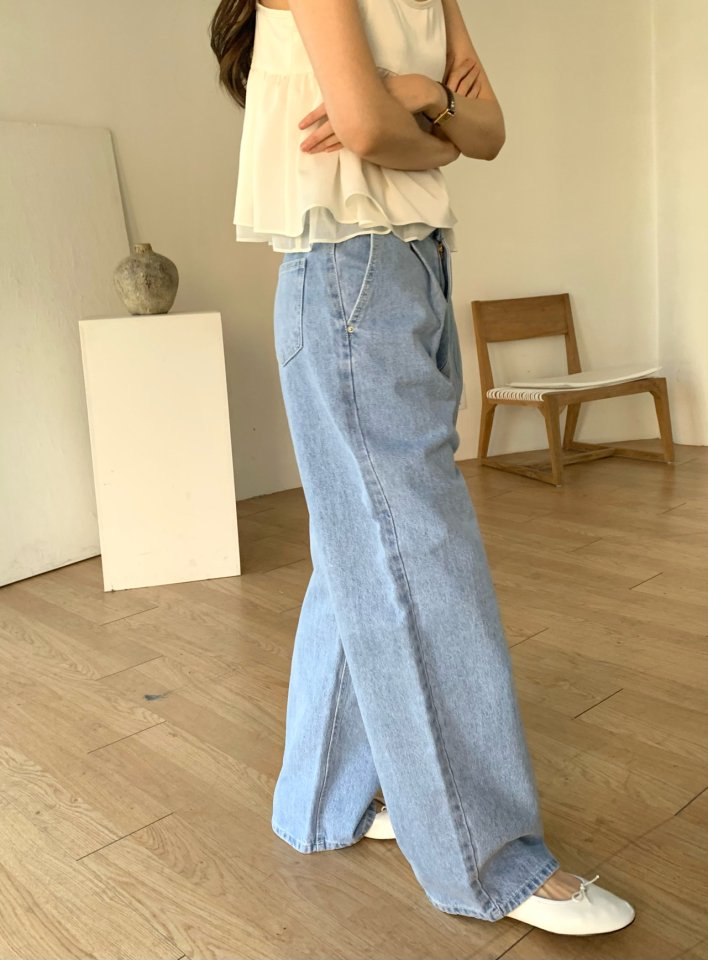 Pomelo - Korean Women Fashion - #momslook - Pintuck Denim Pants - 5