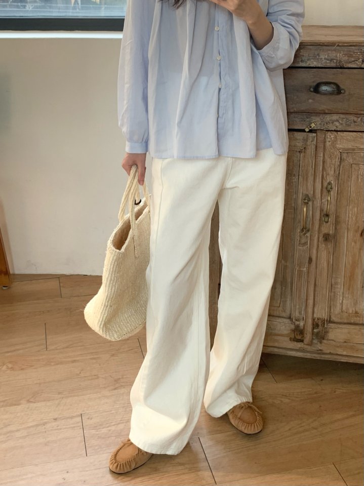 Pomelo - Korean Women Fashion - #momslook - Diagonal Slit Denim Pant - 2