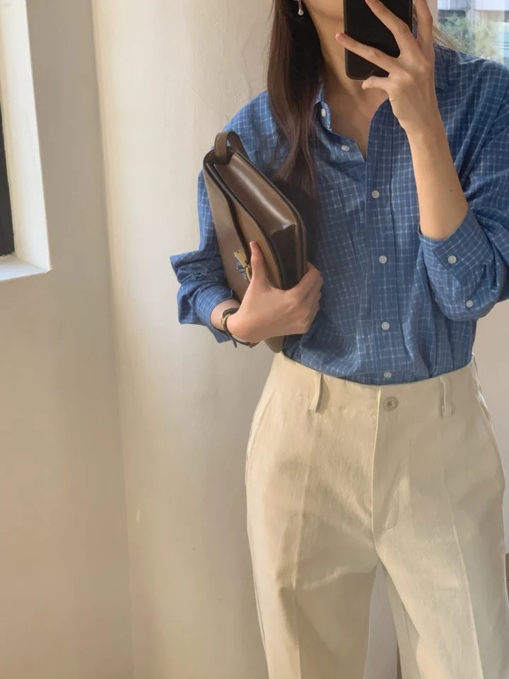 Pomelo - Korean Women Fashion - #momslook - Check Label Shirt - 8