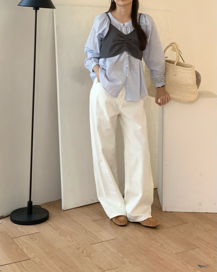 Pomelo - Korean Women Fashion - #vintageinspired - Diagonal Slit Denim Pant - 6