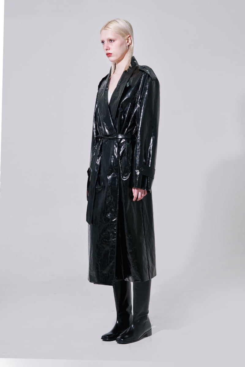 Project Wave - Korean Women Fashion - #momslook - Enamel Long Trench Coat - 2
