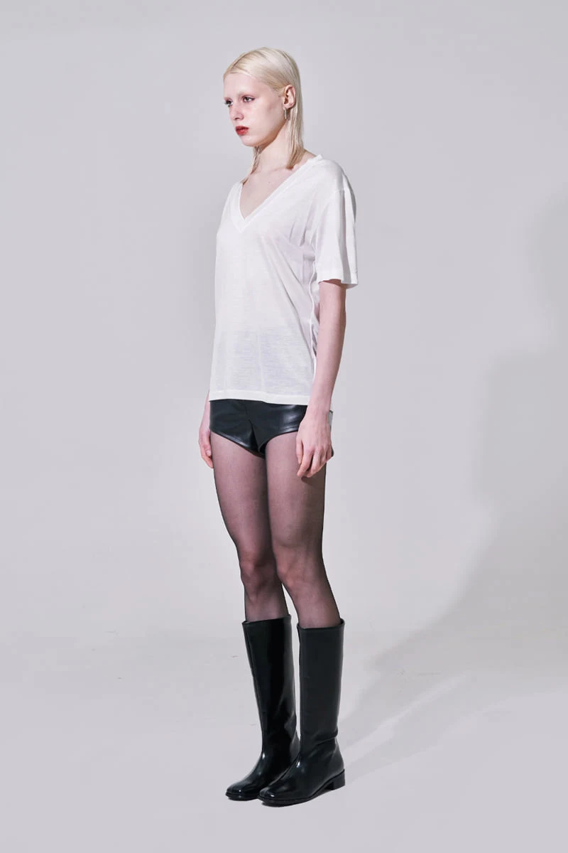 Project Wave - Korean Women Fashion - #womensfashion - Silky V-neck Half Sleeve Top - 5