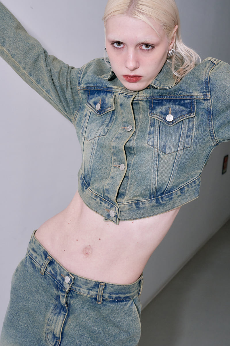 Project Wave - Korean Women Fashion - #womensfashion - V Cutting Denim Jacket - 3