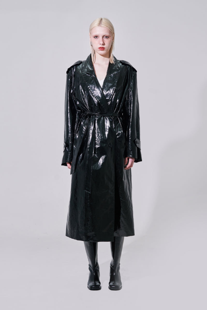 Project Wave - Korean Women Fashion - #womensfashion - Enamel Long Trench Coat