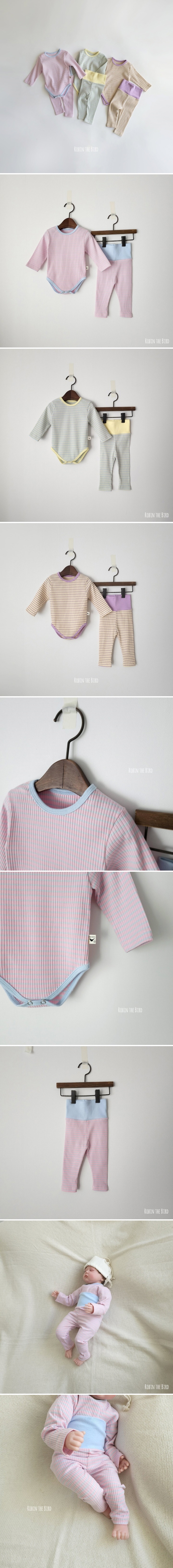 Saerobin - Korean Baby Fashion - #babyboutiqueclothing - Striped Bodysuit Top Bottom Set
