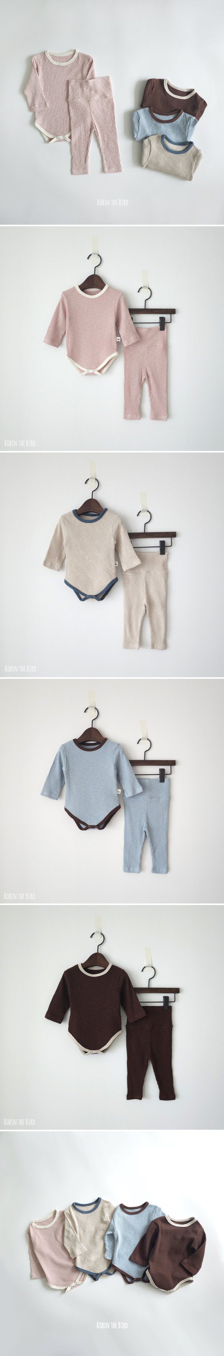 Saerobin - Korean Baby Fashion - #onlinebabyshop - Modal Ribbed Bodysuit Top Bottom Set
