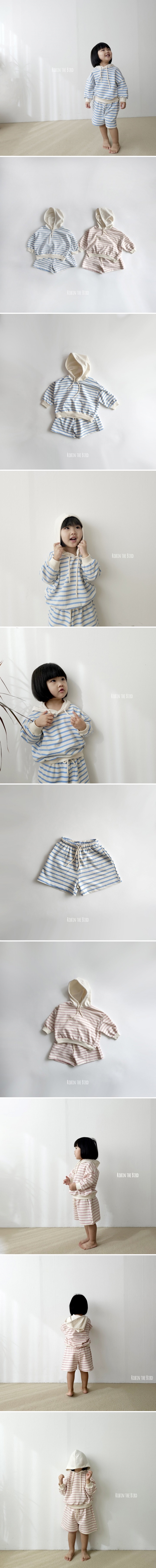 Saerobin - Korean Children Fashion - #toddlerclothing - Striped Hooded Shorts Top Bottom Set