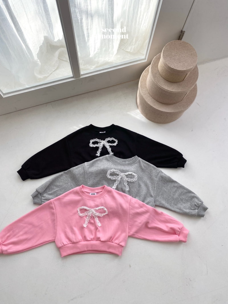 Second Moment - Korean Children Fashion - #fashionkids - Lace Ribbon Crop Sweatshirts