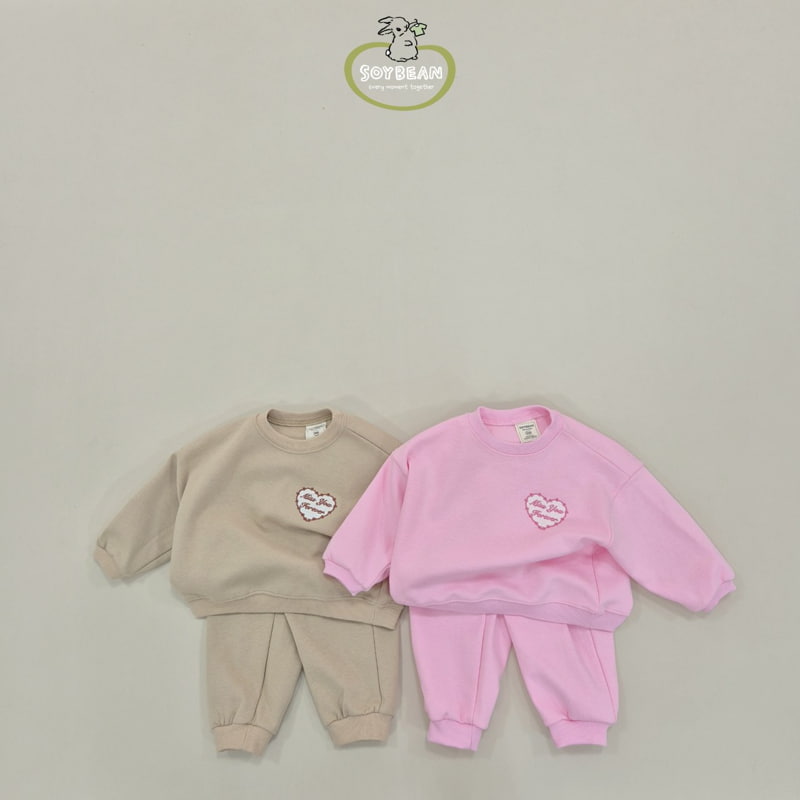 Soybean - Korean Children Fashion - #Kfashion4kids - Heart Embroidery Top Bottom Set
