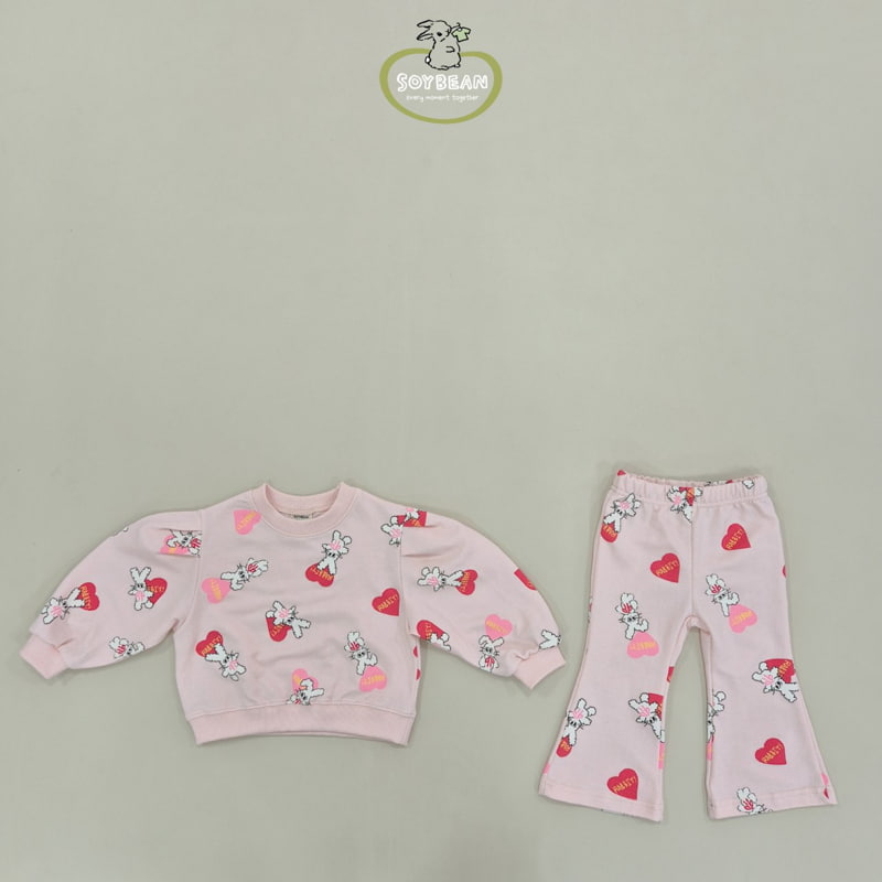 Soybean - Korean Children Fashion - #Kfashion4kids - Heart Bunny Bootscut Top Bottom Set - 7