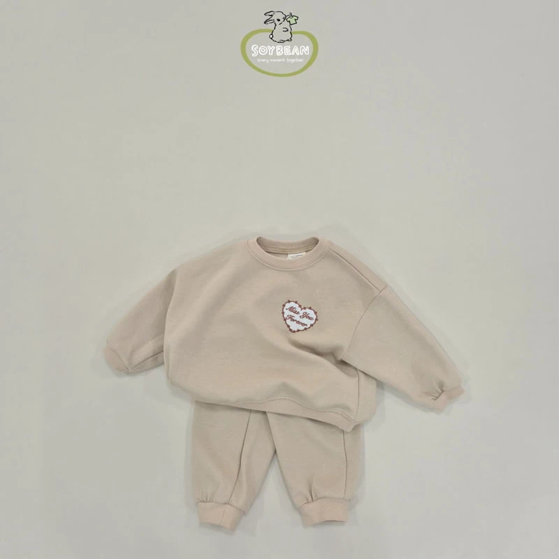 Soybean - Korean Children Fashion - #childofig - Heart Embroidery Top Bottom Set - 9