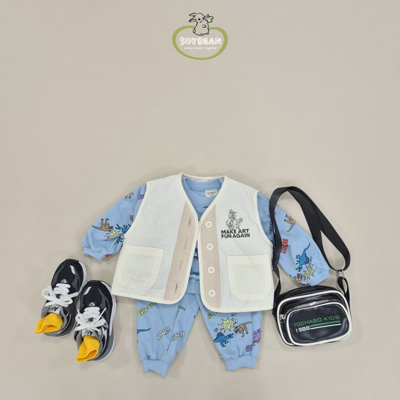 Soybean - Korean Children Fashion - #childofig - Dino Cartoon Top Bottom Set - 6