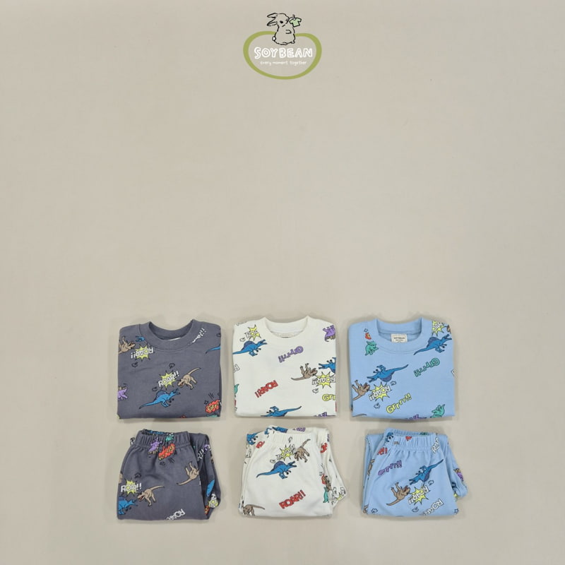 Soybean - Korean Children Fashion - #childrensboutique - Dino Cartoon Top Bottom Set - 7