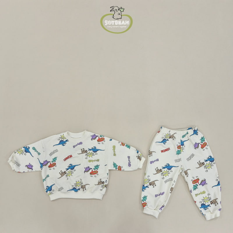 Soybean - Korean Children Fashion - #designkidswear - Dino Cartoon Top Bottom Set - 8