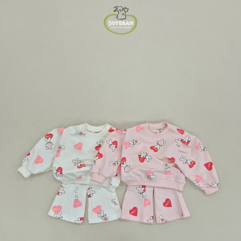 Soybean - Korean Children Fashion - #designkidswear - Heart Bunny Bootscut Top Bottom Set